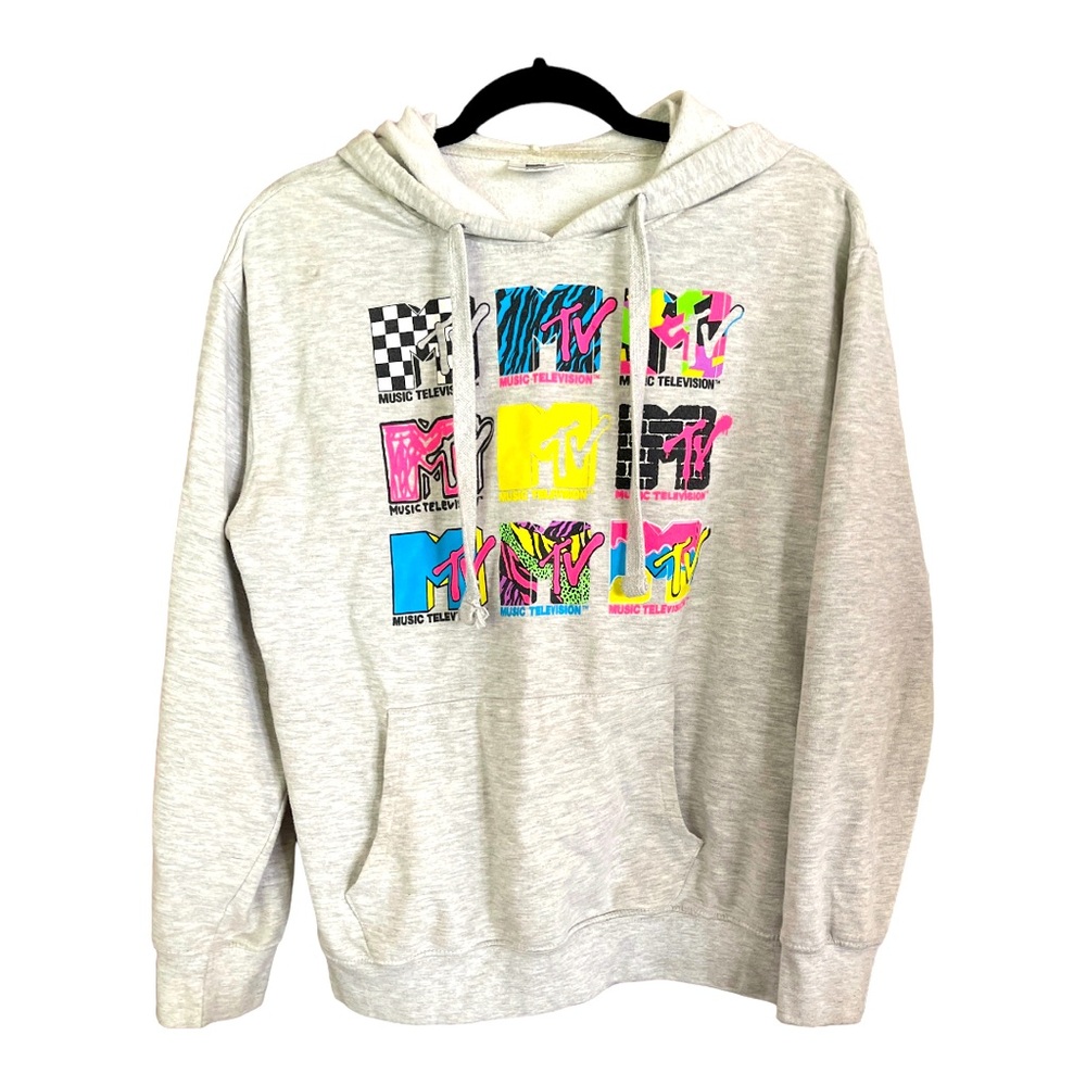 MTV Grey Neon‎ Hoodie Sweatshirt